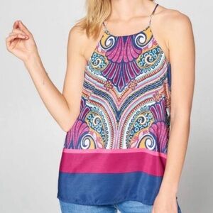 NWT Stitchfix ReneeC Paisley Print Halter Cami Top in Pink & Blue - Size M